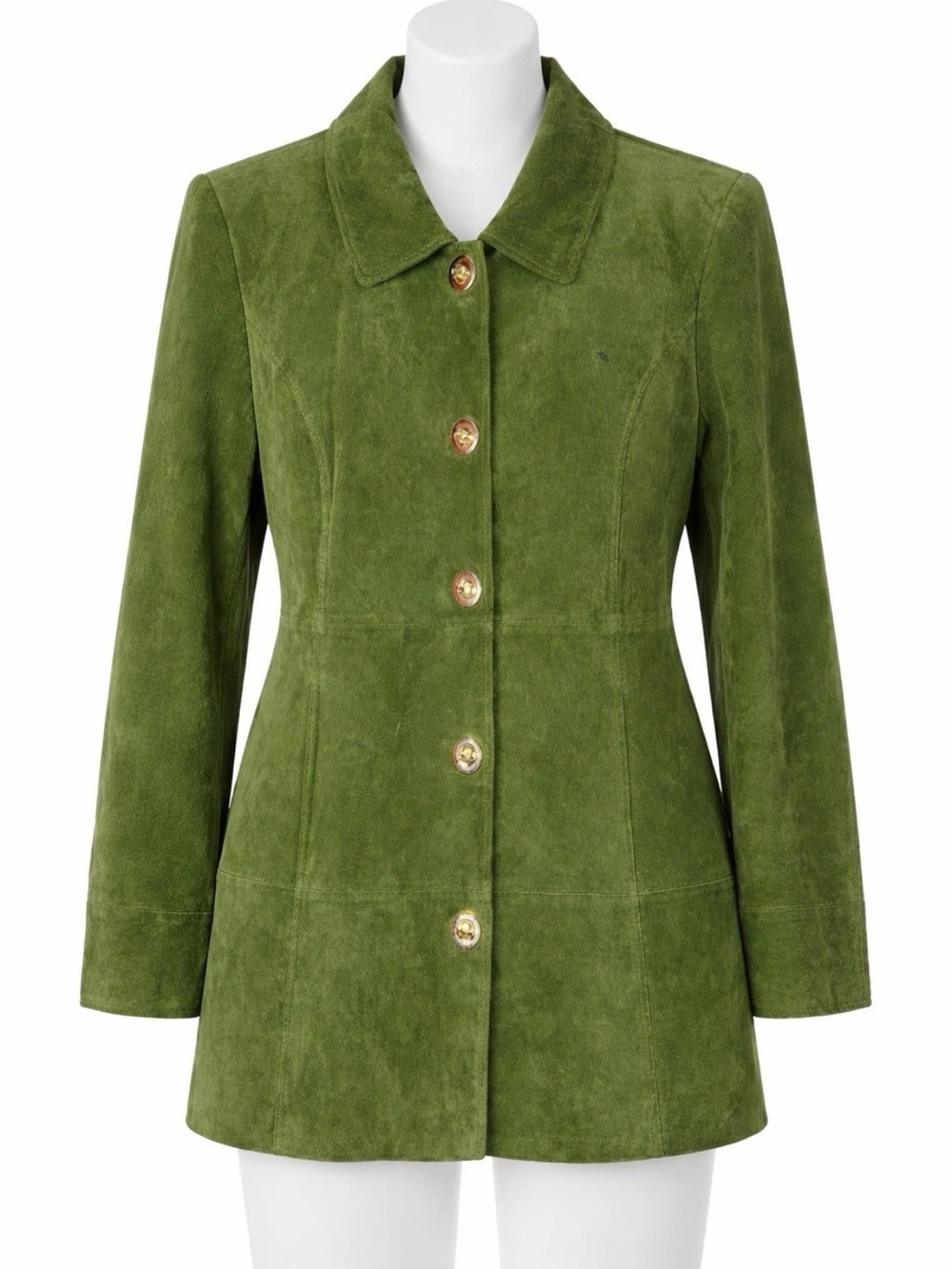 Dennis Basso Green Suede Jacket Camouflage Lining Designer Luxury Women L
